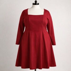 Eloquii Crimson Red Square Neck Fit & Flare Dress Plus Size 26‎ NWT
